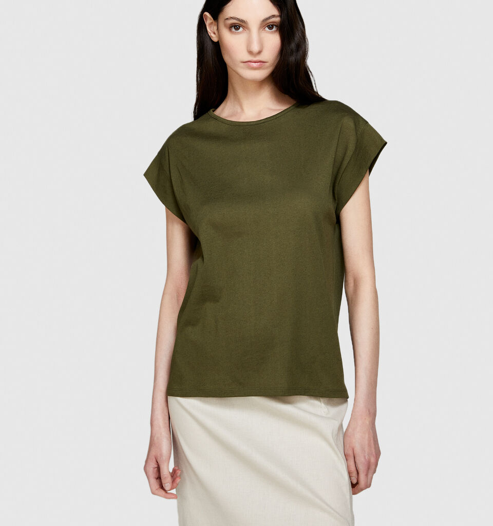 Slub t-shirt - women's short sleeve t-shirts - Military Green | Sisley image number 4